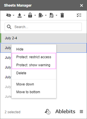 Protect Google sheets and limit the editing from the context menu of the tool.