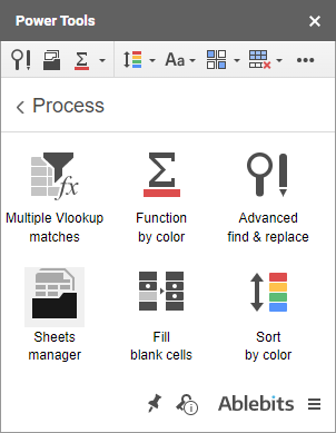 Sheets Manager icon in the Process group.