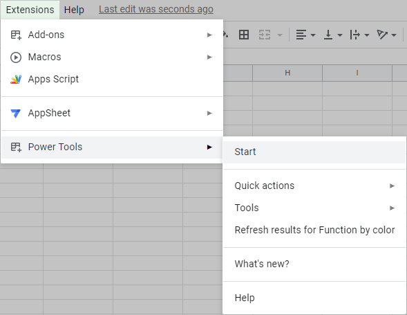 Start Power Tools from the Google Sheets menu.
