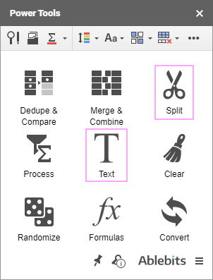 Access Split or Text in Power Tools.