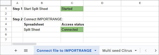 Add-on has been started, IMPORTRANGE is connected.