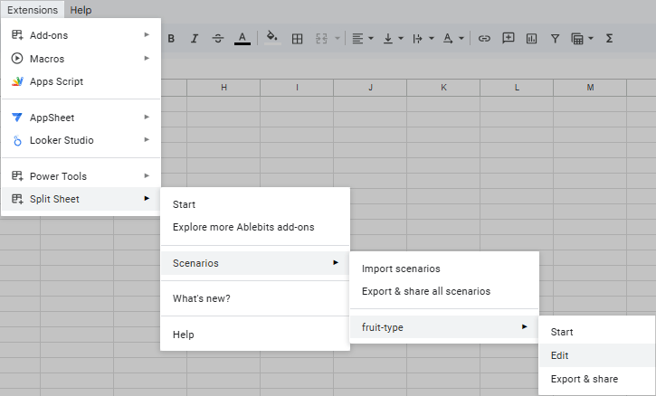 selected scenario in Split Sheet.