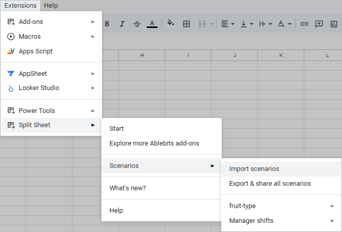 Import shared scenarios to Split Sheet.