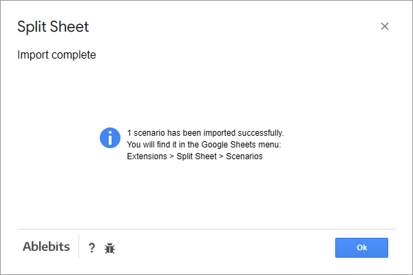 1 scenario has been imported successfully.