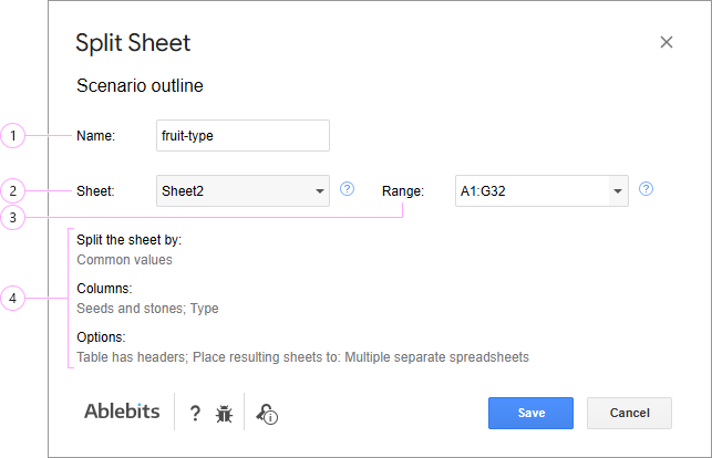 Preview the settings to save into a reusable scenario.