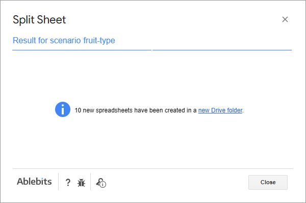 Result for the scenario from Split Sheet.