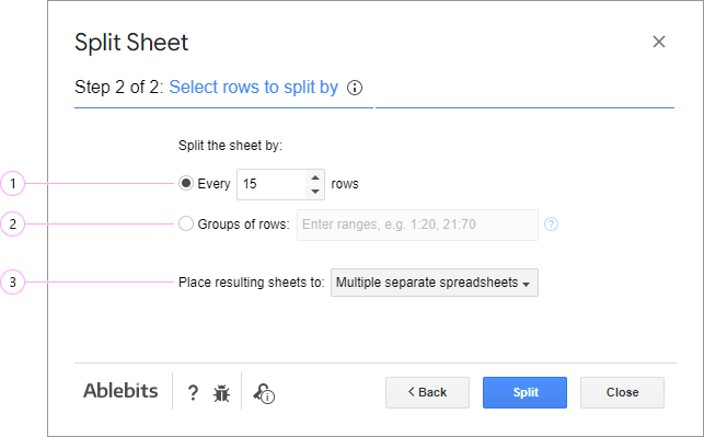 Select rows to split by.