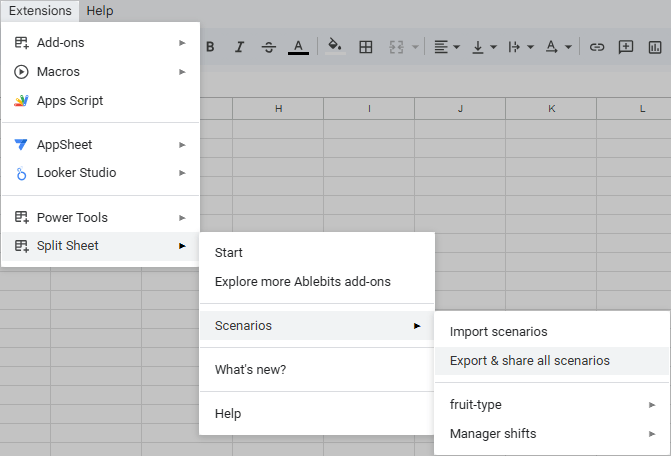 Export and share all Split Sheet scenarios.