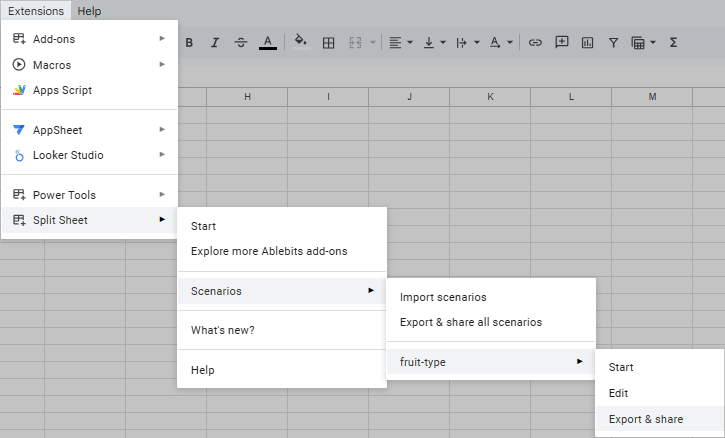 Share individual scenarios from Split Sheet.