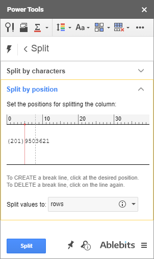 Split cells by position in Google Sheets.
