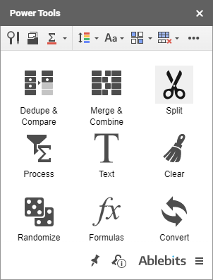 Click the corresponding icon to start splitting tools.