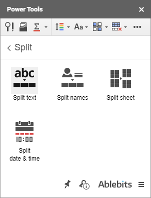 Click the corresponding icon to start splitting tools.