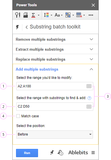 Options for adding multiple substrings in Google Sheet.