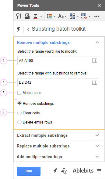 Settings for removing multiple substrings.