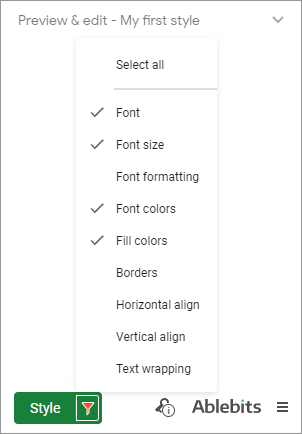Style only font size & colors along with fill colors.