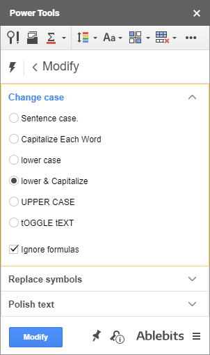 Change case of the text in Google Sheets.