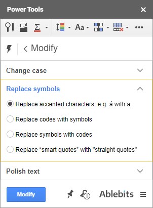 Replace specific symbols within the range in Google Sheets.
