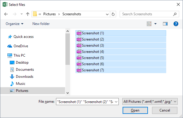 Select files window for you to choose images.