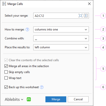 Fine-tune the options to merge data as needed.