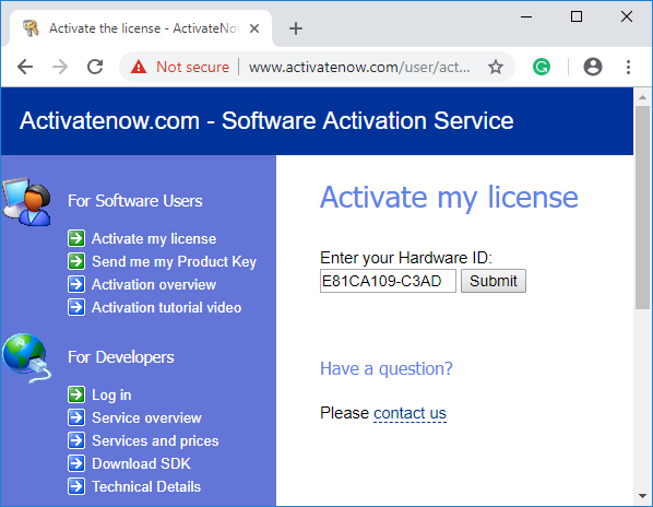 Enter your Hardware ID.