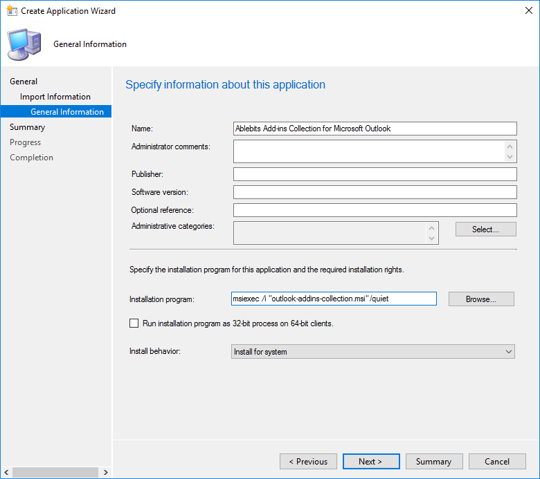 Specify information about this application