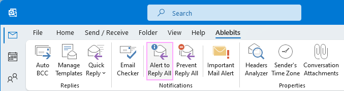 Alert to Reply All on the Outlook ribbon