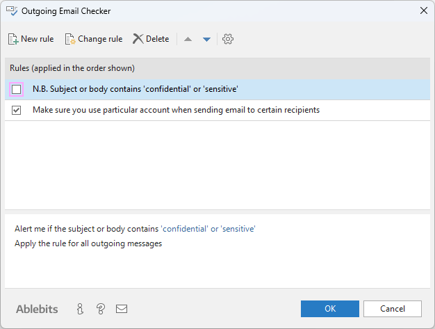 The checkbox next to a rule is not selected.