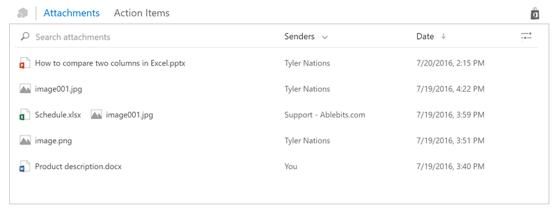 See a list of all attachments in the email conversation.