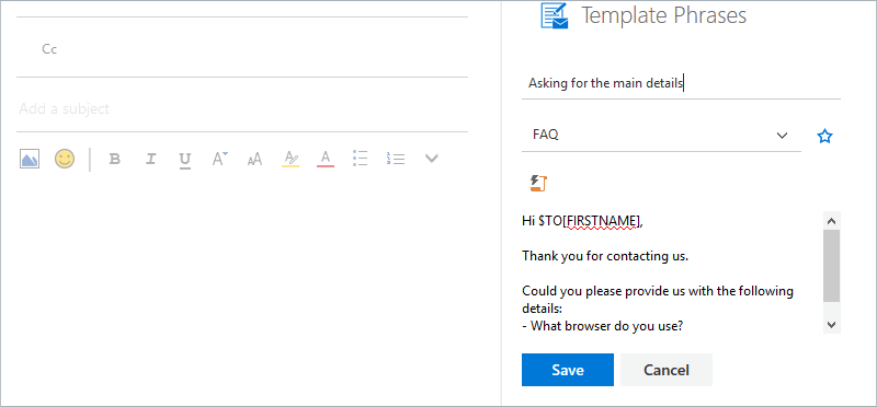 Enter or paste template text and save it to your list.