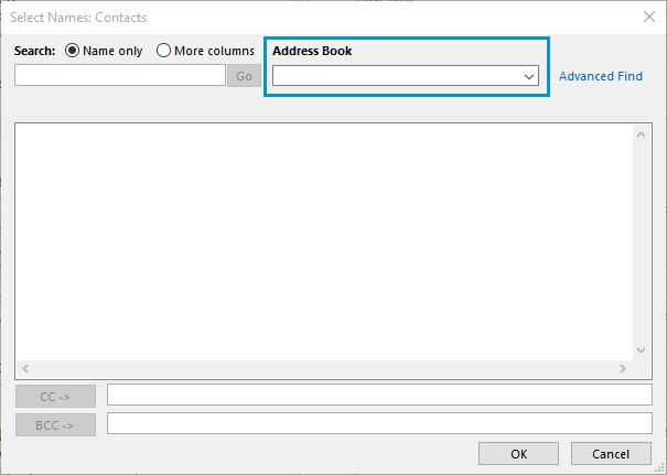 Select Auto BCC recipients  using Outlook Address Book.