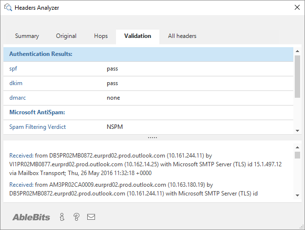 See the message validation results.