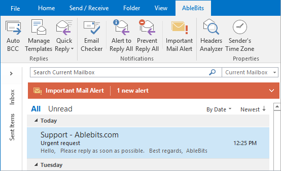 How to use Ablebits Important Mail Alert for Outlook