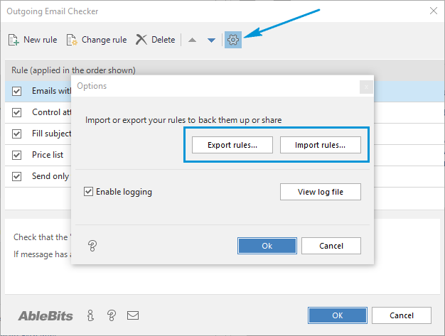 Select the Export rules option.