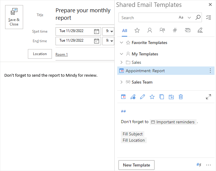 Shared Email Templates in an appointment