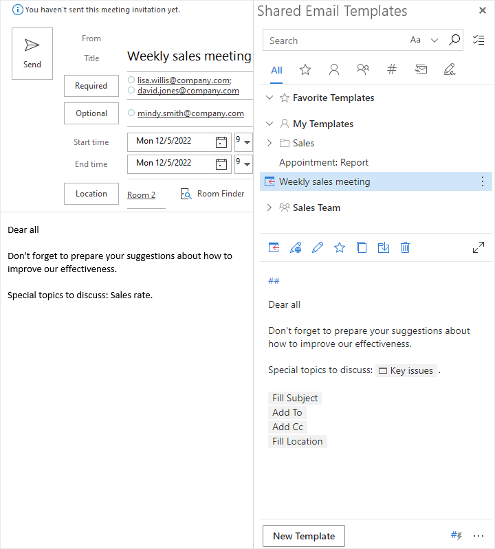 Shared Email Templates in a meeting