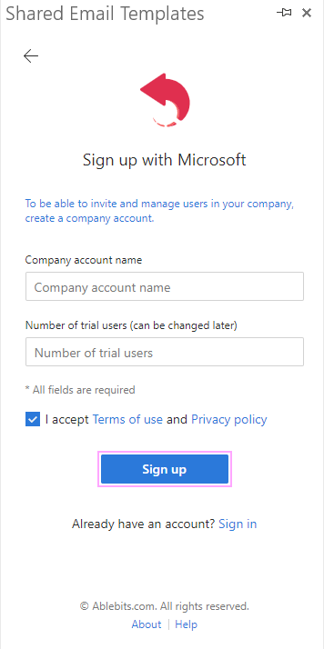 A sign-up form for a Global Administrator