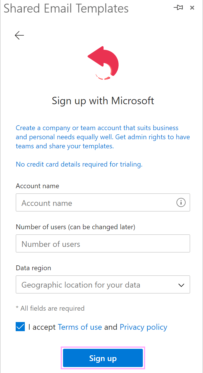 A sign-up form to fill
