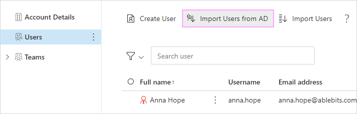 Import users from Azure Active Directory.