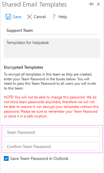 Enter and confirm the Team Password.