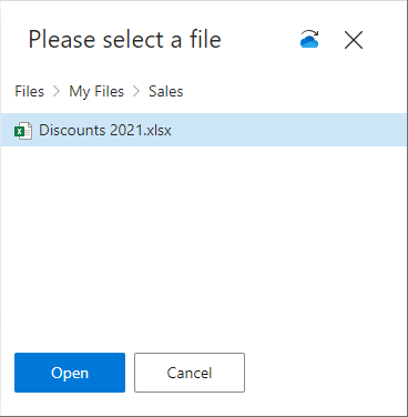 Select Excel table from OneDrive or SharePoint.