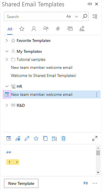 Insert the template into an email message.