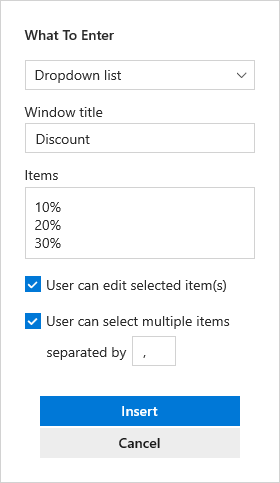 Dropdown list. Dropdown list.