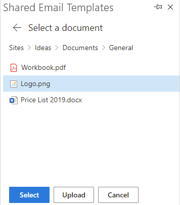 Select a picture to insert from SharePoint.