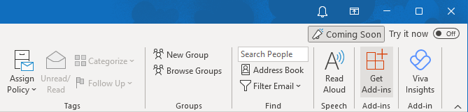 The Get Add-ins button in Outlook desktop