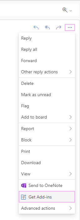 The Get Add-ins option in the dropdown menu