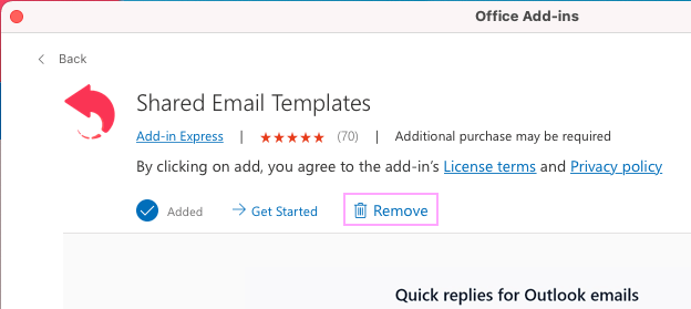 Uninstall Shared Email Templates in Outlook for Mac.