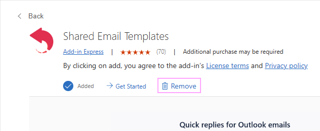 Uninstall Shared Email Templates in Outlook Online.