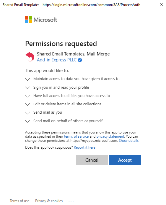 Permissions required for Mail Merge