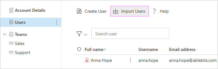 Use the Import Users icon.