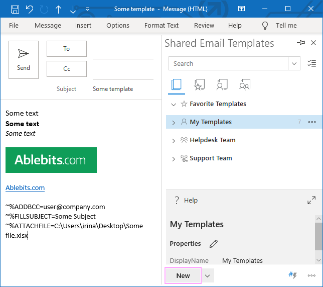 How to move templates from Template Phrases for desktop Outlook to